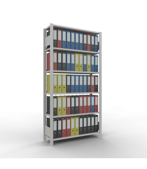 Büroregal Steckregal Grundregal 2000x1000x300 mm, 6 Fachböden, 85 kg Fachlast, Kreuzstrebe, RAL 7035 lichtgrau, mit Anschlagleiste