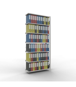 Büroregal Steckregal Anbauregal 2300x1000x300 mm, 7 Fachböden, 85 kg Fachlast, Kreuzstrebe, RAL 7035 lichtgrau, mit Anschlagleiste