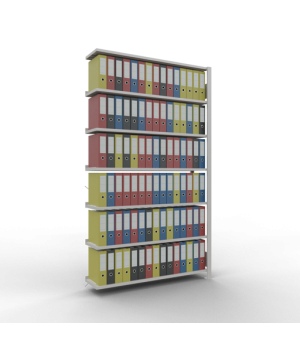 Büroregal Steckregal Anbauregal 2300x1300x300 mm, 7 Fachböden, 85 kg Fachlast, Kreuzstrebe, RAL 7035 lichtgrau, mit Anschlagleiste