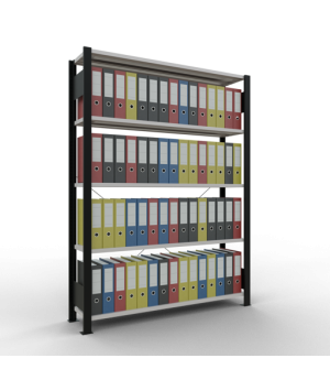 Büroregal Steckregal Grundregal 1800x1300x300 mm, 5 Fachböden, 85 kg Fachlast, Kreuzstrebe, schwarz/RAL 7035 lichtgrau, ohne Anschlagleiste