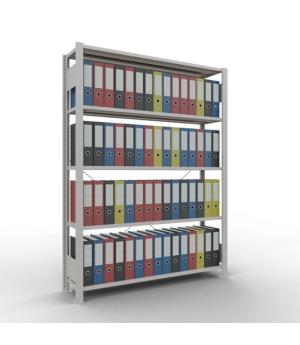 Büroregal Steckregal Grundregal 1800x1300x300 mm, 5 Fachböden, 85 kg Fachlast, Kreuzstrebe, RAL 7035 lichtgrau, ohne Anschlagleiste