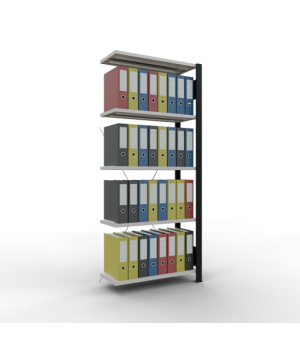 Büroregal Steckregal Anbauregal 1800x750x300 mm, 5 Fachböden, 85 kg Fachlast, Kreuzstrebe, schwarz/RAL 7035 lichtgrau, ohne Anschlagleiste