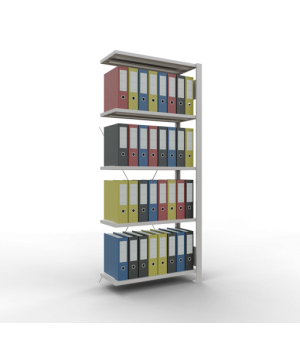 Büroregal Steckregal Anbauregal 1800x750x300 mm, 5 Fachböden, 85 kg Fachlast, Kreuzstrebe, RAL 7035 lichtgrau, ohne Anschlagleiste