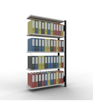 Büroregal Steckregal Anbauregal 1800x1000x300 mm, 5 Fachböden, 85 kg Fachlast, Kreuzstrebe, schwarz/RAL 7035 lichtgrau, ohne Anschlagleiste