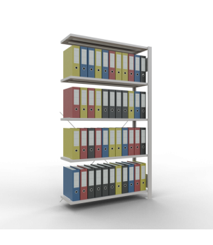 Büroregal Steckregal Anbauregal 1800x1000x300 mm, 5 Fachböden, 85 kg Fachlast, Kreuzstrebe, RAL 7035 lichtgrau, ohne Anschlagleiste