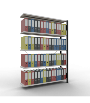 Büroregal Steckregal Anbauregal 1800x1300x300 mm, 5 Fachböden, 85 kg Fachlast, Kreuzstrebe, schwarz/RAL 7035 lichtgrau, ohne Anschlagleiste