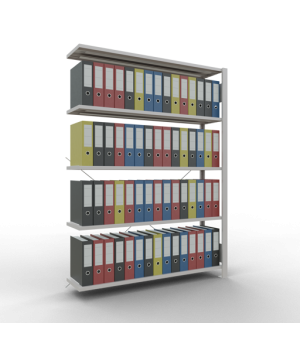 Büroregal Steckregal Anbauregal 1800x1300x300 mm, 5 Fachböden, 85 kg Fachlast, Kreuzstrebe, RAL 7035 lichtgrau, ohne Anschlagleiste