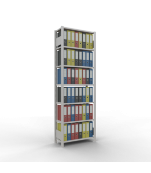 Büroregal Steckregal Grundregal 2300x750x300 mm, 7 Fachböden, 85 kg Fachlast, Kreuzstrebe, RAL 7035 lichtgrau, ohne Anschlagleiste