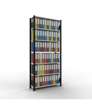 Büroregal Steckregal Grundregal 2300x1000x300 mm, 7 Fachböden, 85 kg Fachlast, Kreuzstrebe, schwarz/RAL 7035 lichtgrau, ohne Anschlagleiste