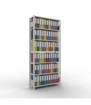 Büroregal Steckregal Grundregal 2300x1000x300 mm, 7 Fachböden, 85 kg Fachlast, Kreuzstrebe, RAL 7035 lichtgrau, ohne Anschlagleiste
