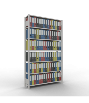 Büroregal Steckregal Grundregal 2300x1300x300 mm, 7 Fachböden, 85 kg Fachlast, Kreuzstrebe, RAL 7035 lichtgrau, ohne Anschlagleiste