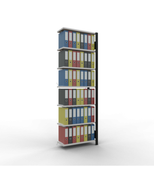 Büroregal Steckregal Anbauregal 2300x750x300 mm, 7 Fachböden, 85 kg Fachlast, Kreuzstrebe, schwarz/RAL 7035 lichtgrau, ohne Anschlagleiste