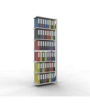 Büroregal Steckregal Anbauregal 2300x750x300 mm, 7 Fachböden, 85 kg Fachlast, Kreuzstrebe, RAL 7035 lichtgrau, ohne Anschlagleiste