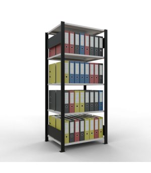 Büroregal Steckregal Grundregal 1800x750x600 mm, 5 Fachböden, 150 kg Fachlast, Längenriegel, schwarz/RAL 7035 lichtgrau, mit Mittelanschlag