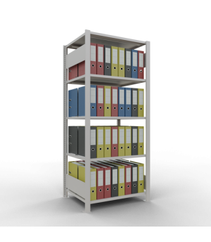 Büroregal Steckregal Grundregal 1800x750x600 mm, 5 Fachböden, 150 kg Fachlast, Längenriegel, RAL 7035 lichtgrau, mit Mittelanschlag