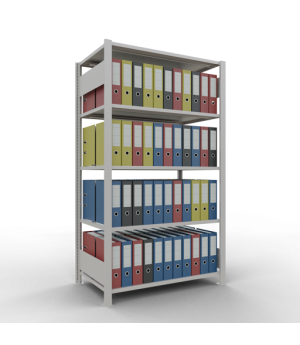 Büroregal Steckregal Grundregal 1800x1000x600 mm, 5 Fachböden, 150 kg Fachlast, Längenriegel, RAL 7035 lichtgrau, mit Mittelanschlag
