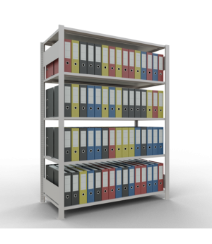 Büroregal Steckregal Grundregal 1800x1300x600 mm, 5 Fachböden, 150 kg Fachlast, Längenriegel, RAL 7035 lichtgrau, mit Mittelanschlag