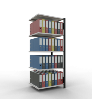Büroregal Steckregal Anbauregal 1800x750x600 mm, 5 Fachböden, 150 kg Fachlast, Längenriegel, schwarz/RAL 7035 lichtgrau, mit Mittelanschlag