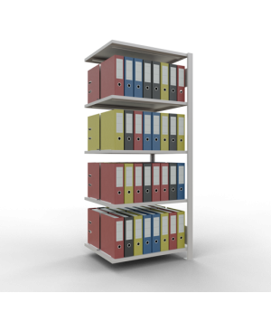 Büroregal Steckregal Anbauregal 1800x750x600 mm, 5 Fachböden, 150 kg Fachlast, Längenriegel, RAL 7035 lichtgrau, mit Mittelanschlag