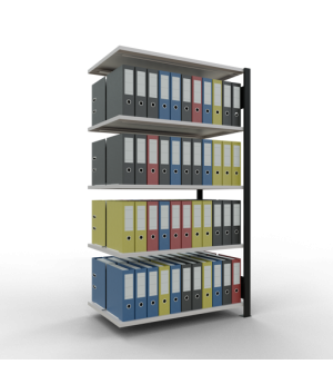 Büroregal Steckregal Anbauregal 1800x1000x600 mm, 5 Fachböden, 150 kg Fachlast, Längenriegel, schwarz/RAL 7035 lichtgrau, mit Mittelanschlag
