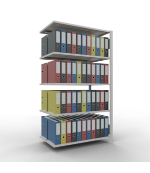 Büroregal Steckregal Anbauregal 1800x1000x600 mm, 5 Fachböden, 150 kg Fachlast, Längenriegel, RAL 7035 lichtgrau, mit Mittelanschlag