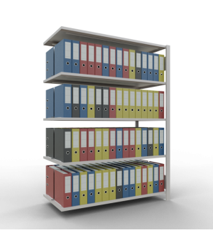 Büroregal Steckregal Anbauregal 1800x1300x600 mm, 5 Fachböden, 150 kg Fachlast, Längenriegel, RAL 7035 lichtgrau, mit Mittelanschlag