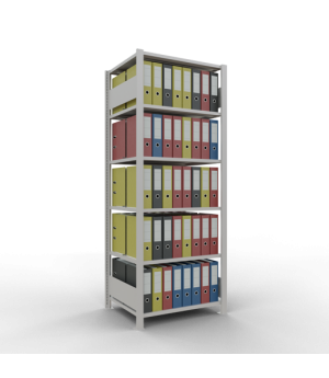 Büroregal Steckregal Grundregal 2000x750x600 mm, 6 Fachböden, 150 kg Fachlast, Längenriegel, RAL 7035 lichtgrau, mit Mittelanschlag