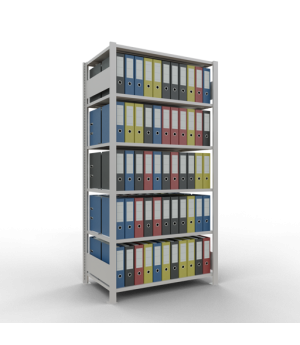 Büroregal Steckregal Grundregal 2000x1000x600 mm, 6 Fachböden, 150 kg Fachlast, Längenriegel, RAL 7035 lichtgrau, mit Mittelanschlag