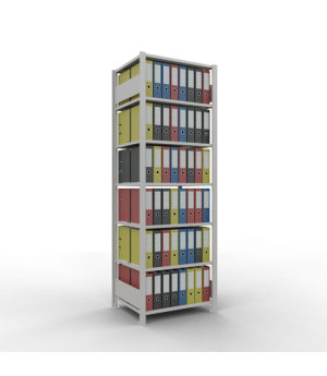 Büroregal Steckregal Grundregal 2300x750x600 mm, 7 Fachböden, 150 kg Fachlast, Längenriegel, RAL 7035 lichtgrau, mit Mittelanschlag