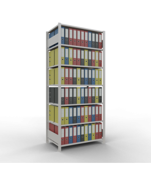 Büroregal Steckregal Grundregal 2300x1000x600 mm, 7 Fachböden, 150 kg Fachlast, Längenriegel, RAL 7035 lichtgrau, mit Mittelanschlag