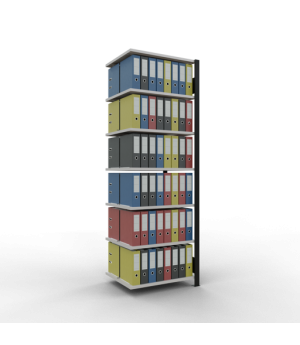 Büroregal Steckregal Anbauregal 2300x750x600 mm, 7 Fachböden, 150 kg Fachlast, Längenriegel, schwarz/RAL 7035 lichtgrau, mit Mittelanschlag