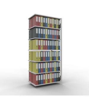 Büroregal Steckregal Anbauregal 2300x1000x600 mm, 7 Fachböden, 150 kg Fachlast, Längenriegel, RAL 7035 lichtgrau, mit Mittelanschlag
