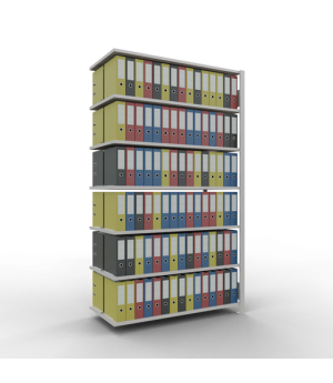 Büroregal Steckregal Anbauregal 2300x1300x600 mm, 7 Fachböden, 150 kg Fachlast, Längenriegel, RAL 7035 lichtgrau, mit Mittelanschlag