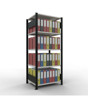 Büroregal Steckregal Grundregal 1800x750x600 mm, 5 Fachböden, 150 kg Fachlast, Längenriegel, schwarz/RAL 7035 lichtgrau, ohne Mittelanschlag
