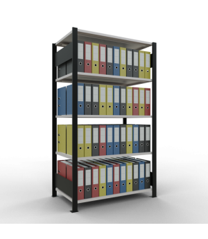 Büroregal Steckregal Grundregal 1800x1000x600 mm, 5 Fachböden, 150 kg Fachlast, Längenriegel, schwarz/RAL 7035 lichtgrau, ohne Mittelanschlag