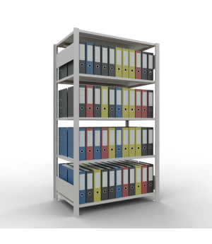 Büroregal Steckregal Grundregal 1800x1000x600 mm, 5 Fachböden, 150 kg Fachlast, Längenriegel, RAL 7035 lichtgrau, ohne Mittelanschlag
