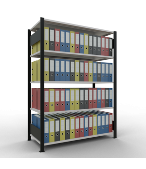 Büroregal Steckregal Grundregal 1800x1300x600 mm, 5 Fachböden, 150 kg Fachlast, Längenriegel, schwarz/RAL 7035 lichtgrau, ohne Mittelanschlag