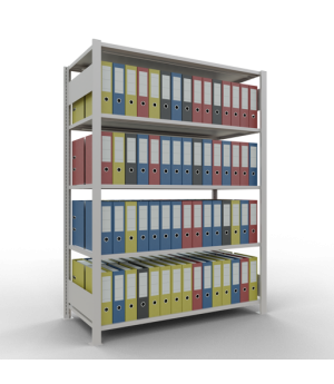 Büroregal Steckregal Grundregal 1800x1300x600 mm, 5 Fachböden, 150 kg Fachlast, Längenriegel, RAL 7035 lichtgrau, ohne Mittelanschlag