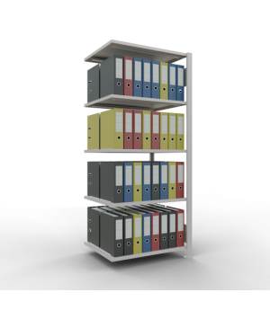 Büroregal Steckregal Anbauregal 1800x750x600 mm, 5 Fachböden, 150 kg Fachlast, Längenriegel, RAL 7035 lichtgrau, ohne Mittelanschlag
