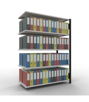 Büroregal Steckregal Anbauregal 1800x1300x600 mm, 5 Fachböden, 150 kg Fachlast, Längenriegel, schwarz/RAL 7035 lichtgrau, ohne Mittelanschlag