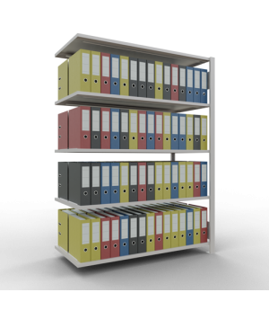Büroregal Steckregal Anbauregal 1800x1300x600 mm, 5 Fachböden, 150 kg Fachlast, Längenriegel, RAL 7035 lichtgrau, ohne Mittelanschlag
