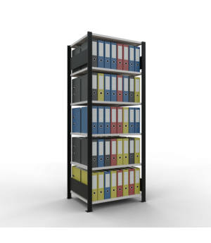 Büroregal Steckregal Grundregal 2000x750x600 mm, 6 Fachböden, 150 kg Fachlast, Längenriegel, schwarz/RAL 7035 lichtgrau, ohne Mittelanschlag