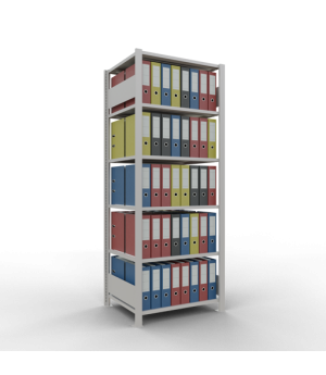 Büroregal Steckregal Grundregal 2000x750x600 mm, 6 Fachböden, 150 kg Fachlast, Längenriegel, RAL 7035 lichtgrau, ohne Mittelanschlag