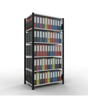 Büroregal Steckregal Grundregal 2000x1000x600 mm, 6 Fachböden, 150 kg Fachlast, Längenriegel, schwarz/RAL 7035 lichtgrau, ohne Mittelanschlag