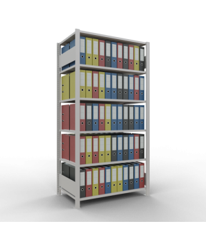 Büroregal Steckregal Grundregal 2000x1000x600 mm, 6 Fachböden, 150 kg Fachlast, Längenriegel, RAL 7035 lichtgrau, ohne Mittelanschlag