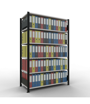Büroregal Steckregal Grundregal 2000x1300x600 mm, 6 Fachböden, 150 kg Fachlast, Längenriegel, schwarz/RAL 7035 lichtgrau, ohne Mittelanschlag