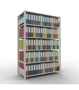 Büroregal Steckregal Grundregal 2000x1300x600 mm, 6 Fachböden, 150 kg Fachlast, Längenriegel, RAL 7035 lichtgrau, ohne Mittelanschlag