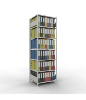 Büroregal Steckregal Grundregal 2300x750x600 mm, 7 Fachböden, 150 kg Fachlast, Längenriegel, RAL 7035 lichtgrau, ohne Mittelanschlag