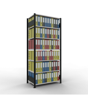 Büroregal Steckregal Grundregal 2300x1000x600 mm, 7 Fachböden, 150 kg Fachlast, Längenriegel, schwarz/RAL 7035 lichtgrau, ohne Mittelanschlag