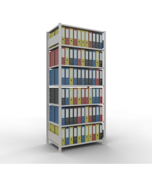 Büroregal Steckregal Grundregal 2300x1000x600 mm, 7 Fachböden, 150 kg Fachlast, Längenriegel, RAL 7035 lichtgrau, ohne Mittelanschlag